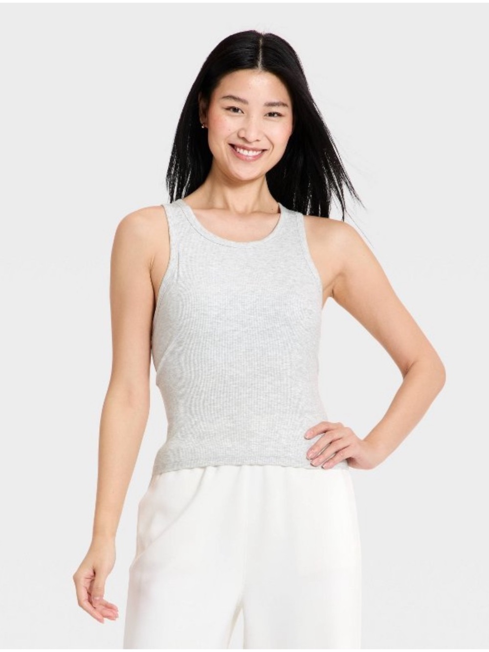 all in motion - Light Gray Ribbed Scoop Tank